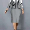 Women's Plus Size Curve Casual Dress Black Dress Set Two Piece Dress Geometric Color Block Midi Dress Long Sleeve Print Crew Neck Fashion Outdoor