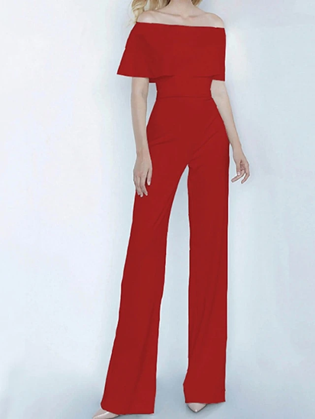 Women's Jumpsuit Backless High Waist Solid Color Off Shoulder Streetwear Party Vacation Regular Fit Short Sleeve Green Pink Wine S M L Winter 3 Women's Jumpsuit Backless High Waist Solid Color Off Shoulder Streetwear Party Vacation Regular Fit Short Sleeve Green Pink Wine S M L Winter - Image 3