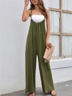 Women's Jumpsuit Backless High Waist Solid Color U Neck Streetwear Street Daily Regular Fit Sleeveless Black Wine Army Green S M L Summer -Cheap Plus Fit Dress Store rqctfd1679048981360