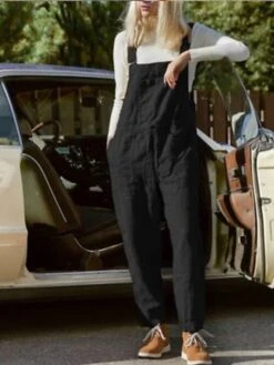 Women's Overall Bib Jumpsuit Utility Patch Pocket Solid Color Square Neck Streetwear Daily Vacation Casual Regular Fit Sleeveless Black Wine Blue S M L Summer Wide-leg Pants Vacation -Cheap Plus Fit Dress Store rqhuno1684048005405