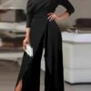 Women's Jumpsuit Split High Waist Solid Color Cold Shoulder Elegant Party Prom Regular Fit 3/4 Length Sleeve Black S M L Fall Cold Weather