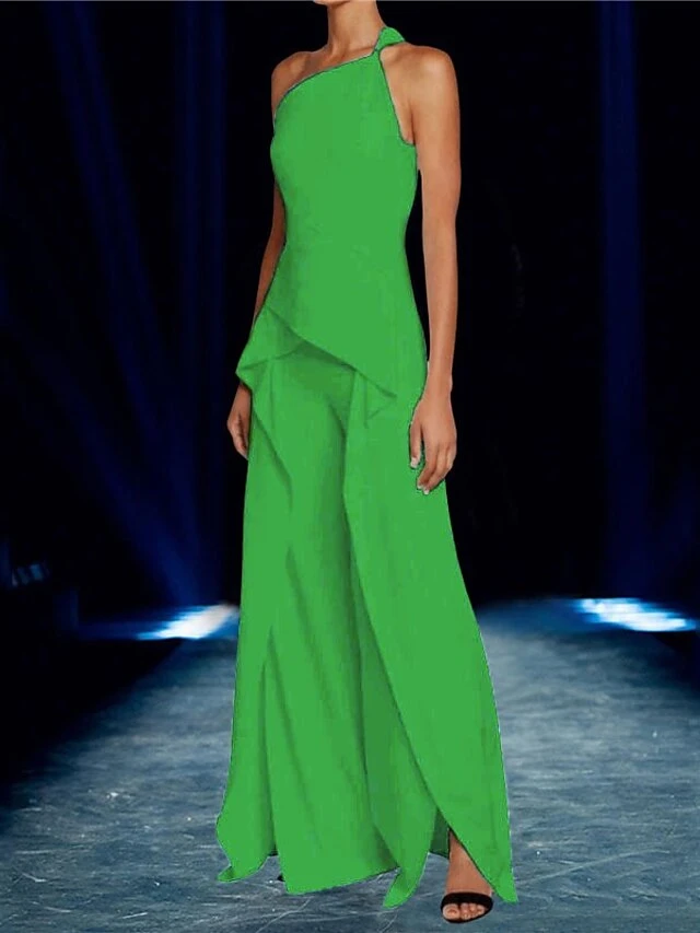 Women's Jumpsuit Ruffle Solid Color One Shoulder Elegant Party Vacation Straight Regular Fit Sleeveless Sleeveless Black White Wine S M L All Seasons 4 Women's Jumpsuit Ruffle Solid Color One Shoulder Elegant Party Vacation Straight Regular Fit Sleeveless Sleeveless Black White Wine S M L All Seasons - Image 4