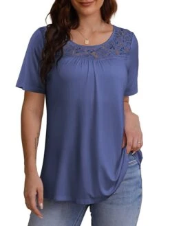 Women's Shirt Blouse Cotton Black Yellow Pink Plain Lace Short Sleeve Casual Basic Round Neck Regular Fit 15 Women's Shirt Blouse Cotton Black Yellow Pink Plain Lace Short Sleeve Casual Basic Round Neck Regular Fit -Cheap Plus Fit Dress Store rqyfiz1691490900837