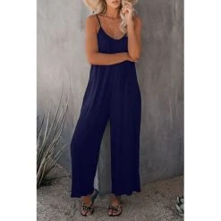 Women's Jumpsuits Casual Summer Basic Daily Wide Leg Navy Blue Overall Solid Color -Cheap Plus Fit Dress Store rredqh1624632504605