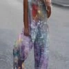 Jumpsuits For Women Summer Overall Print Floral Square Neck Streetwear Daily Vacation Loose Fit Sleeveless White Royal Blue Blue S M L