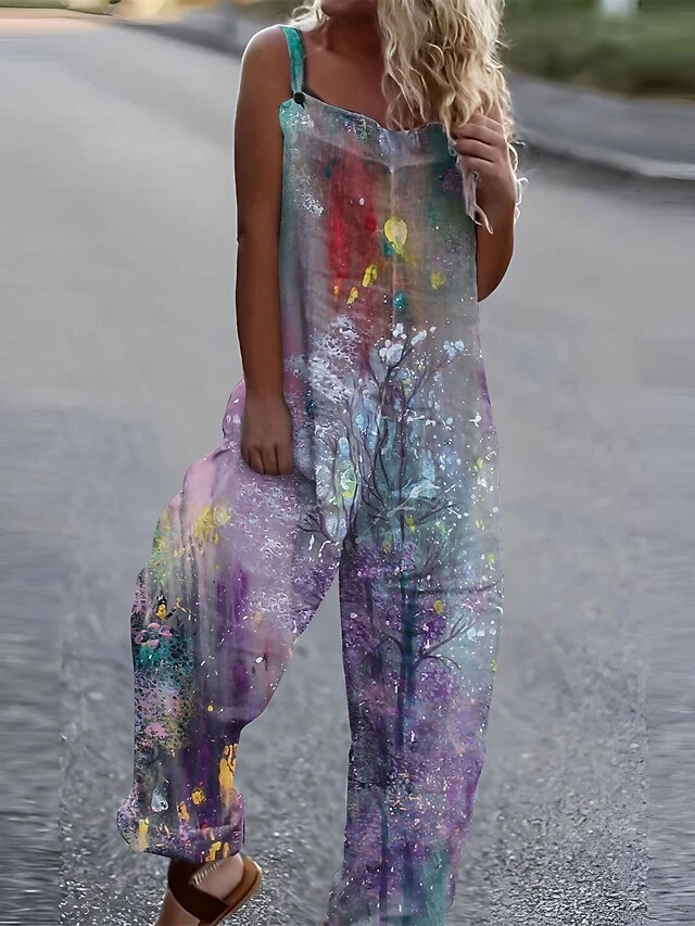 Jumpsuits For Women Summer Overall Print Floral Square Neck Streetwear Daily Vacation Loose Fit Sleeveless White Royal Blue Blue S M L 1 Jumpsuits For Women Summer Overall Print Floral Square Neck Streetwear Daily Vacation Loose Fit Sleeveless White Royal Blue Blue S M L