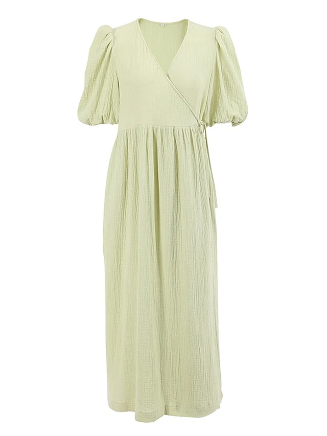 Women's Casual Dress Cotton Linen Dress Wrap Dress Midi Dress Cotton Basic Classic Outdoor Daily Vacation V Neck Lace Up Half Sleeve Spring Fall Autumn 2023 Regular Fit Orange Green Plain S M L 8 Women's Casual Dress Cotton Linen Dress Wrap Dress Midi Dress Cotton Basic Classic Outdoor Daily Vacation V Neck Lace Up Half Sleeve Spring Fall Autumn 2023 Regular Fit Orange Green Plain S M L - Image 8