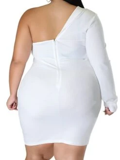 Women‘s Plus Size Curve Party Dress Solid Color One Shoulder Long Sleeve Fall Winter Formal Knee Length Dress Party Date Dress -Cheap Plus Fit Dress Store rsidgw1658995286859