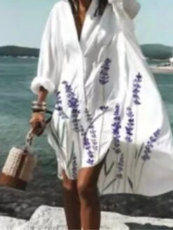 Women's Casual Dress Print Dress Loose Dress Floral Button Print Shirt Collar Midi Dress Active Fashion Outdoor Home Long Sleeve Loose Fit Light Green Purple Orange Summer Spring S M L XL XXL -Cheap Plus Fit Dress Store rsoszk1676288897807