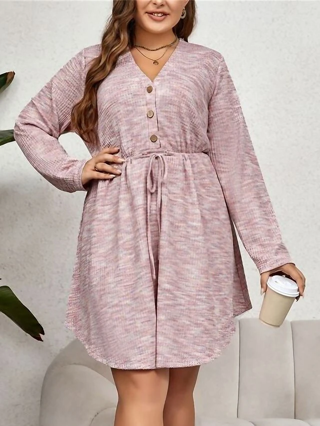 Women's Plus Size Curve Casual Dress Winter Dress Sheath Dress Plain Midi Dress Long Sleeve Lace Up Button V Neck Fashion Outdoor Pink Fall Winter XL XXL 3XL 4XL 1 Women's Plus Size Curve Casual Dress Winter Dress Sheath Dress Plain Midi Dress Long Sleeve Lace Up Button V Neck Fashion Outdoor Pink Fall Winter XL XXL 3XL 4XL