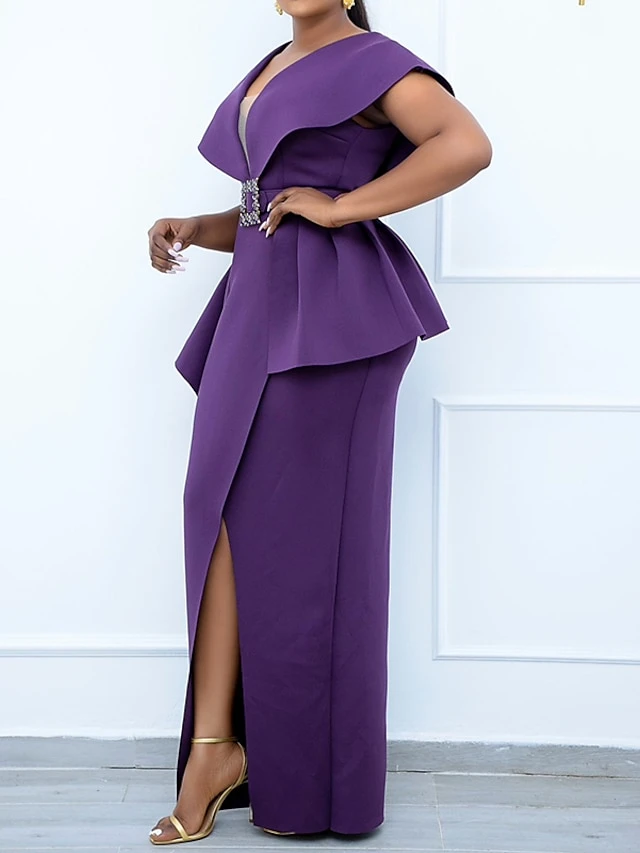 Women's Plus Size Curve Party Dress Solid Color V Neck Short Sleeve Spring Summer Prom Dress Maxi Long Dress Party Dress 2 Women's Plus Size Curve Party Dress Solid Color V Neck Short Sleeve Spring Summer Prom Dress Maxi Long Dress Party Dress - Image 2