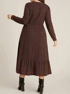 Women's Plus Size Curve Sweater Dress Winter Dress Casual Dress Plain Midi Dress Long Sleeve Ruffle Pocket Crew Neck Fashion Outdoor Coffee Fall Winter L XL 2XL 3XL 4XL -Cheap Plus Fit Dress Store rtosgc1697164795087