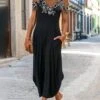 Women's Casual Dress Lace Dress Black Dress Long Dress Maxi Dress Polyester Fashion Casual Daily Vacation Going Out Strap Lace Patchwork Short Sleeve Summer Spring 2023 Loose Fit Black Plain S M L XL