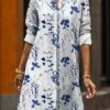 Women's Shirt Dress Casual Dress Midi Dress Outdoor Daily Date Polyester Fashion Modern Shirt Collar Button Pocket Long Sleeve Fall Winter 2023 Loose Fit White Pink Navy Blue Floral S M L XL 2XL