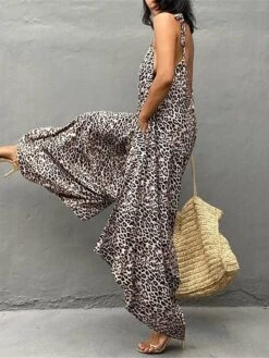 One Piece Jumpsuits For Women Pocket Print Leopard V Neck Streetwear Street Daily Regular Fit Sleeveless Black Blue Khaki S M L Summer -Cheap Plus Fit Dress Store ruiadh1684839658612