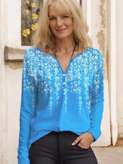 Women's T Shirt Tee Yellow Pink Red Floral Button Print Long Sleeve Daily Weekend Basic V Neck Regular Fit Floral Painting Spring &Fall -Cheap Plus Fit Dress Store rulkly1694085849960