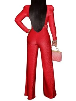 Women's Jumpsuit Lace Up Zipper V Neck Streetwear Street Vacation Regular Fit Long Sleeve Pink Red Black S M L Fall -Cheap Plus Fit Dress Store runuqj1637229149283