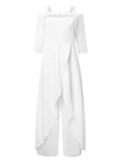 Women's Jumpsuit Solid Color Off Shoulder Elegant Business OL Work Straight Regular Fit 3/4 Length Sleeve WhiteSummer -Cheap Plus Fit Dress Store ruoaxy1667791175828