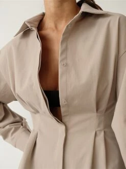 Women's Shirt Dress Casual Dress Mini Dress Outdoor Daily Date Polyester Fashion Basic Shirt Collar Button Long Sleeve Fall Winter 2023 Regular Fit Black White Brown Pure Color S M L -Cheap Plus Fit Dress Store ruqcbd1695644831280