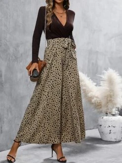 Women's Jumpsuit Pocket High Waist Polka Dot Streetwear Street Daily Regular Fit Long Sleeve Khaki S M L Fall