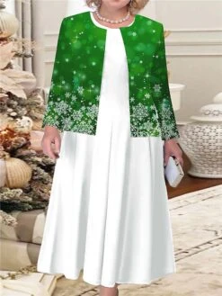 Women's Christmas Plus Size Curve Casual Dress Dress Set Two Piece Dress Snowflake Midi Dress Long Sleeve Print Crew Neck Fashion Outdoor Red Blue Fall Winter L XL XXL 3XL 4XL -Cheap Plus Fit Dress Store rvetbq1694068988174