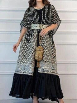 Women's Two Piece Dress Set Party Dress Sheath Dress Party Cocktail Party Fashion Party Lace Up Ruched Long Dress Maxi Dress Crew Neck Short Sleeve Print Loose Fit Black White Green Fall Winter S M L