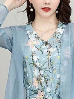 Women's Two Piece Dress Set Print Dress Outdoor Daily Modern Casual Lace Up Ruched Midi Dress V Neck Long Sleeve Floral Regular Fit Black Pink Blue Summer Spring M L XL XXL XXXL -Cheap Plus Fit Dress Store rvmtnv1678430836406