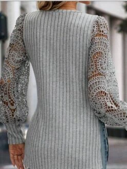Women's Shirt Blouse Gray Plain Lace Long Sleeve Casual Fashion Round Neck Regular Fit Fall & Winter 6 Women's Shirt Blouse Gray Plain Lace Long Sleeve Casual Fashion Round Neck Regular Fit Fall & Winter -Cheap Plus Fit Dress Store rvydcr1697710839791