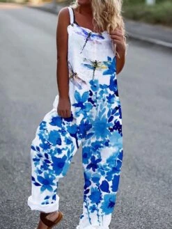 Women's Overall Print Floral Square Neck Casual Daily Vacation Harem Loose Fit Sleeveless White Yellow Light Green S M L Summer