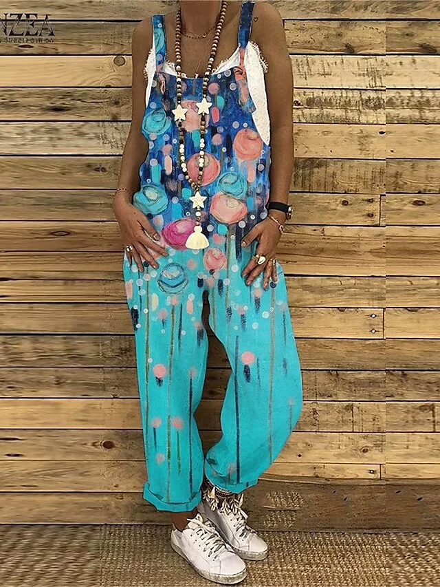 Women's Jumpsuit Floral Crew Neck Ordinary Home Vacation Straight Loose Fit Spaghetti Strap Tank White Light Green Navy Blue S M L Summer 8 Women's Jumpsuit Floral Crew Neck Ordinary Home Vacation Straight Loose Fit Spaghetti Strap Tank White Light Green Navy Blue S M L Summer - Image 8