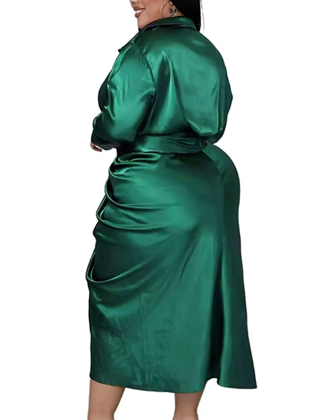 Women‘s Plus Size Curve Flattering Dresses Elegant Apple Shaped Dress Wedding Guest Work Dress Pure Color Shirt Collar Long Sleeve Fall Winter Work Midi Dress Going Out Work Dress Shirt Dress 9 Women‘s Plus Size Curve Flattering Dresses Elegant Apple Shaped Dress Wedding Guest Work Dress Pure Color Shirt Collar Long Sleeve Fall Winter Work Midi Dress Going Out Work Dress Shirt Dress - Image 9