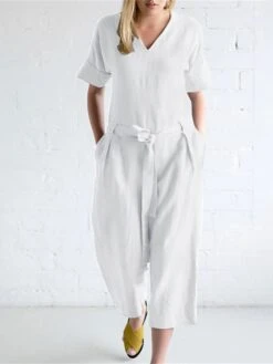 Women's Jumpsuit Lace Up Patch Pocket Solid Color V Neck Streetwear Street Daily Regular Fit Short Sleeve Black White Navy Blue S M L Summer -Cheap Plus Fit Dress Store rwwhtl1689920022544