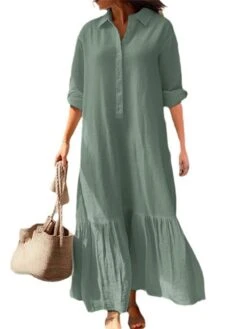 Women's Casual Dress Cotton Dress Swing Dress Maxi Long Dress Cotton Basic Classic Outdoor Daily Vacation Shirt Collar Ruched Button Long Sleeve Spring Fall Winter 2023 Loose Fit Blue Green Khaki 10 Women's Casual Dress Cotton Dress Swing Dress Maxi Long Dress Cotton Basic Classic Outdoor Daily Vacation Shirt Collar Ruched Button Long Sleeve Spring Fall Winter 2023 Loose Fit Blue Green Khaki -Cheap Plus Fit Dress Store rwyrza1695283867219