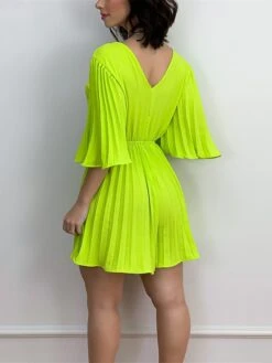 Women's Romper Pleated Solid Color V Neck Streetwear Street Xmas Daily Party Christmas Regular Fit 3/4 Length Sleeve Light Green Pink Fuchsia S M L Summer -Cheap Plus Fit Dress Store rxdtxw1681203097950
