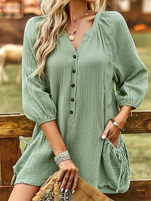 Women's Romper Button Pocket Solid Color V Neck Ordinary Daily Vacation Regular Fit Long Sleeve Pink Navy Blue Green S M L Summer 5 Women's Romper Button Pocket Solid Color V Neck Ordinary Daily Vacation Regular Fit Long Sleeve Pink Navy Blue Green S M L Summer - Image 5