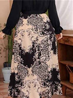Women's Plus Size Prom Dress Party Dress Wedding Guest Dress Long Dress Maxi Dress Black Long Sleeve Print Lace Up Fall Winter Autumn V Neck Fashion Winter Dress Evening Party Wedding Guest 2023 L XL -Cheap Plus Fit Dress Store rxqimw1693535460373