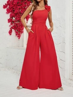 Women's Jumpsuit Ruffle Patchwork Solid Color One Shoulder Streetwear Christmas Party Street Xmas Wide Leg Slim Sleeveless Red S M L Fall 11 Women's Jumpsuit Ruffle Patchwork Solid Color One Shoulder Streetwear Christmas Party Street Xmas Wide Leg Slim Sleeveless Red S M L Fall -Cheap Plus Fit Dress Store ryxhlg1695368089429