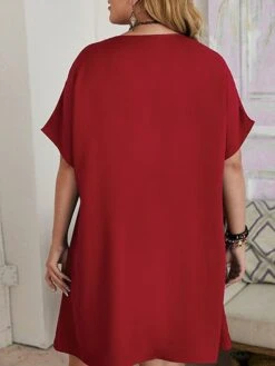 Women‘s Plus Size Curve Casual Dress T Shirt Dress Tee Dress Shift Dress Solid Color Midi Dress Short Sleeve Crew Neck Basic Daily Black Red Spring Summer L 3XL 4XL 5XL 6XL -Cheap Plus Fit Dress Store rzihqd1672223213788
