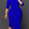 Women‘s Plus Size Curve Work Dress Bodycon Sheath Dress Solid Color Midi Dress 3/4 Length Sleeve Crew Neck Fashion Office White Pink Summer Spring L XL XXL 3XL