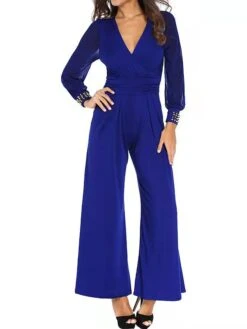 Women's Jumpsuit Patchwork Solid Color Deep V Streetwear Street Daily Regular Fit Long Sleeve Black Red Blue S M L Fall -Cheap Plus Fit Dress Store sabrpc1695368346973