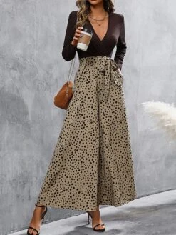 Women's Jumpsuit Pocket High Waist Polka Dot Streetwear Street Daily Regular Fit Long Sleeve Khaki S M L Fall -Cheap Plus Fit Dress Store saflrg1693464452499