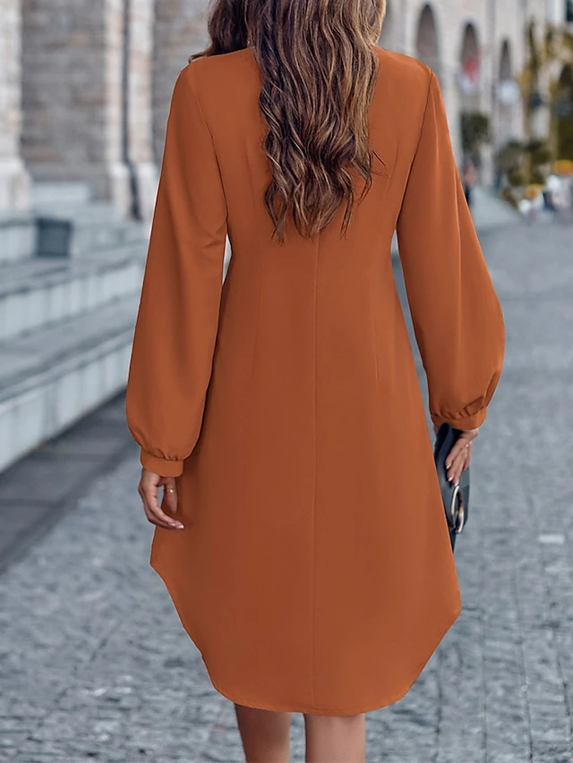 Women's Shirt Dress Casual Dress Mini Dress Outdoor Daily Date Polyester Fashion Modern V Neck Ruched Button Long Sleeve Fall Winter 2023 Loose Fit ArmyGreen Orange Apricot Pure Color S M L XL 6 Women's Shirt Dress Casual Dress Mini Dress Outdoor Daily Date Polyester Fashion Modern V Neck Ruched Button Long Sleeve Fall Winter 2023 Loose Fit ArmyGreen Orange Apricot Pure Color S M L XL - Image 6