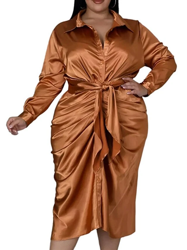 Women‘s Plus Size Curve Flattering Dresses Elegant Apple Shaped Dress Wedding Guest Work Dress Pure Color Shirt Collar Long Sleeve Fall Winter Work Midi Dress Going Out Work Dress Shirt Dress 12 Women‘s Plus Size Curve Flattering Dresses Elegant Apple Shaped Dress Wedding Guest Work Dress Pure Color Shirt Collar Long Sleeve Fall Winter Work Midi Dress Going Out Work Dress Shirt Dress - Image 12