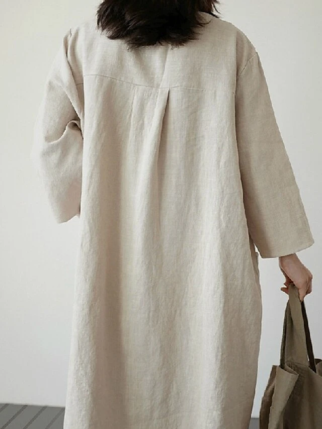 Women's Casual Dress Cotton Linen Dress Maxi Long Dress Linen / Cotton Blend Basic Classic Outdoor Daily Vacation Crew Neck Pocket Split 3/4 Length Sleeve Spring Fall Autumn 2023 Loose Fit Red Apricot 11 Women's Casual Dress Cotton Linen Dress Maxi Long Dress Linen / Cotton Blend Basic Classic Outdoor Daily Vacation Crew Neck Pocket Split 3/4 Length Sleeve Spring Fall Autumn 2023 Loose Fit Red Apricot - Image 11