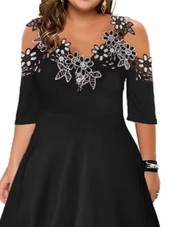 Women‘s Plus Size Curve Party Dress Lace Dress Swing Dress Leaf Long Dress Maxi Dress Half Sleeve Lace Patchwork Spaghetti Strap Fashion Party Black Summer Spring L XL XXL 3XL 4XL 3 Women‘s Plus Size Curve Party Dress Lace Dress Swing Dress Leaf Long Dress Maxi Dress Half Sleeve Lace Patchwork Spaghetti Strap Fashion Party Black Summer Spring L XL XXL 3XL 4XL -Cheap Plus Fit Dress Store sbdwqd1680512880321