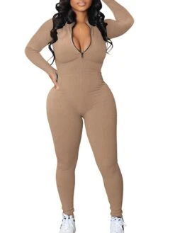 Women's Jumpsuit Zipper Solid Color V Neck Active Street Sport Regular Fit Long Sleeve Blue Khaki Dark Gray S M L Winter -Cheap Plus Fit Dress Store sbnbww1660905027989