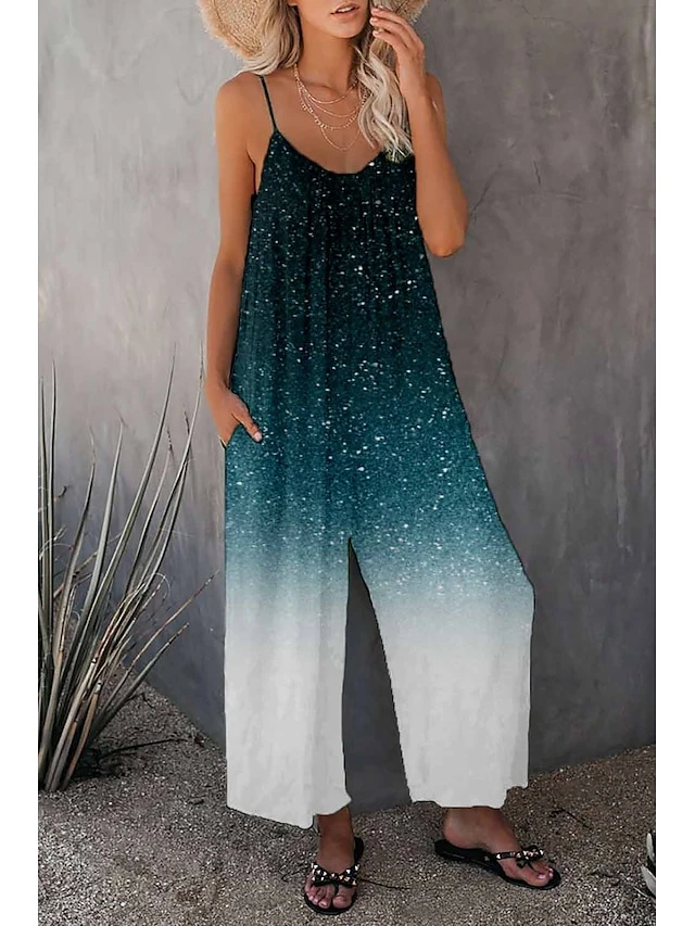 Women's Overall Print Floral U Neck Holiday Daily Vacation Straight Regular Fit Sleeveless Sleeveless Black Blue Brown S M L Summer 4 Women's Overall Print Floral U Neck Holiday Daily Vacation Straight Regular Fit Sleeveless Sleeveless Black Blue Brown S M L Summer - Image 4