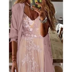 Women's Two Piece Dress Set Casual Dress Lace Dress Outdoor Daily Fashion Elegant Lace Ruffle Long Dress Maxi Dress V Neck 3/4 Length Sleeve Floral Plain Loose Fit Pink Light Purple Summer Spring S M 6 Women's Two Piece Dress Set Casual Dress Lace Dress Outdoor Daily Fashion Elegant Lace Ruffle Long Dress Maxi Dress V Neck 3/4 Length Sleeve Floral Plain Loose Fit Pink Light Purple Summer Spring S M -Cheap Plus Fit Dress Store sbvrak1682664408206
