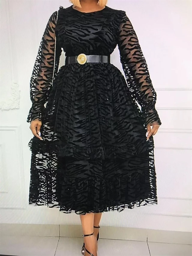 Women's Plus Size Curve Party Dress Cocktail Dress Black Dress Solid Color Midi Dress Long Sleeve Ruched Ruffle Crew Neck Fashion Party Black Fall Winter L XL XXL 3XL 1 Women's Plus Size Curve Party Dress Cocktail Dress Black Dress Solid Color Midi Dress Long Sleeve Ruched Ruffle Crew Neck Fashion Party Black Fall Winter L XL XXL 3XL