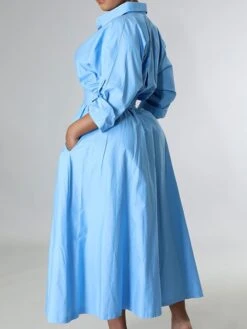 Women's Casual Dress Swing Dress Long Dress Maxi Dress Blue Yellow Orange Long Sleeve Pure Color Pocket Winter Fall Autumn Shirt Collar Winter Dress Weekend Fall Dress Loose Fit 2023 S M L XL XXL -Cheap Plus Fit Dress Store scqpqo1653990829197